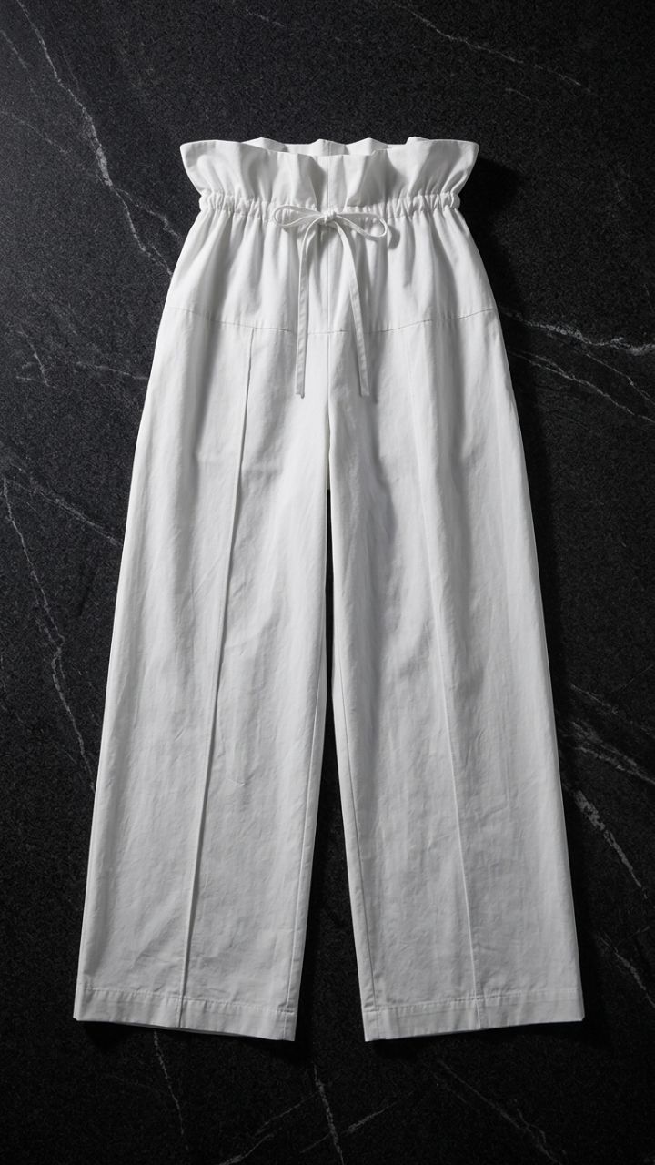 Wide-Leg Cotton Trousers — Women's Minimalist Drawstring Pants