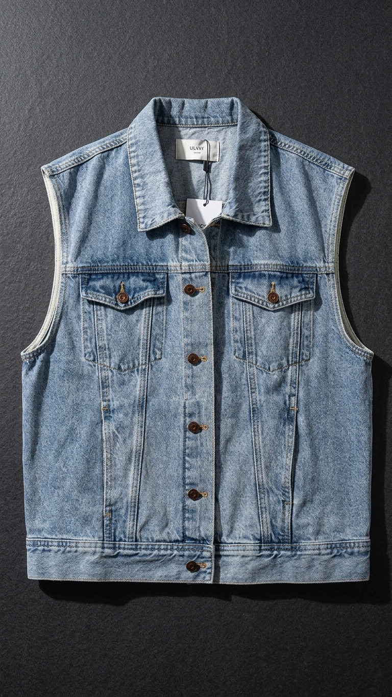 Contrast-Stitch Cotton Denim Vest — Relaxed Fit Sleeveless Layering Jacket