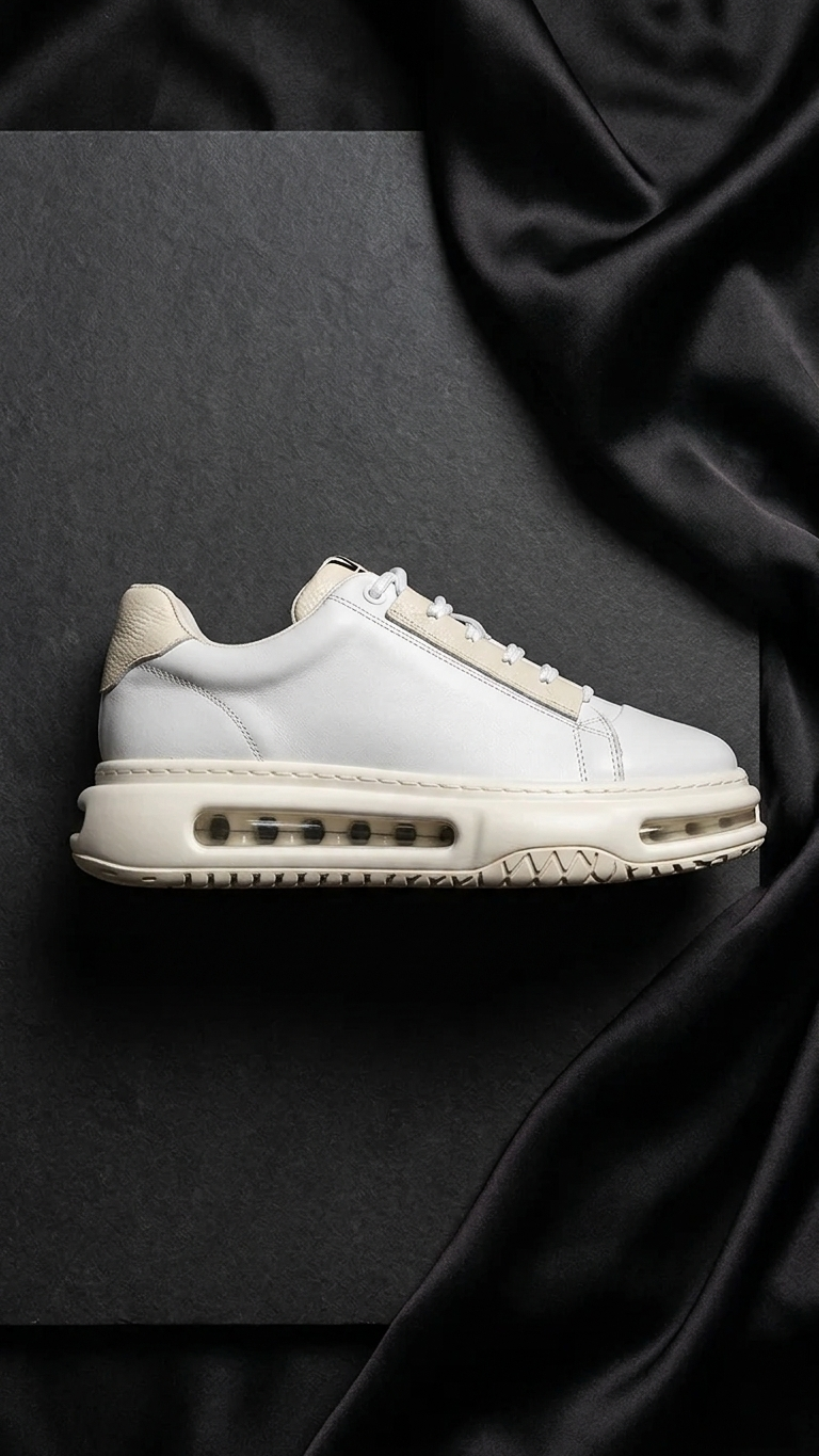 Elevated Leather Trainer — Sculpted Air-Sole White Sneaker