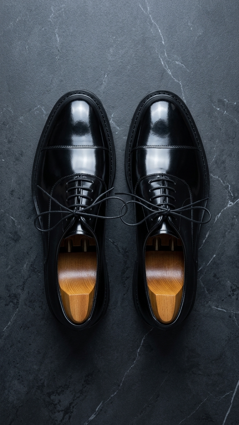 Men's black leather-look chunky-sole cap-toe derby, lace-up, commando lug sole