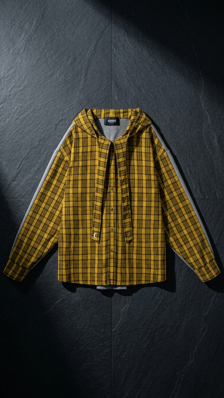 Oversized Hooded Check Overshirt — Relaxed Cotton Cloak Silhouette