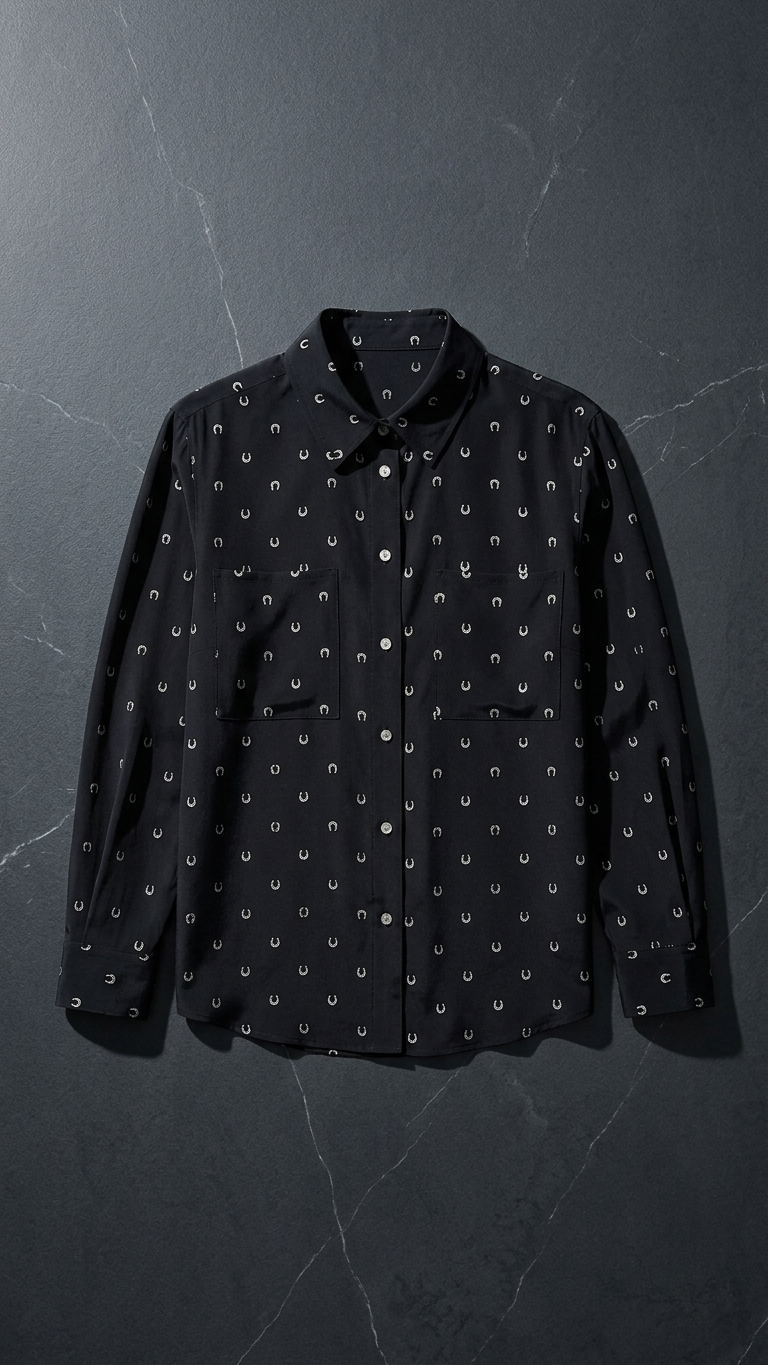 Stretch Silk Equestrian Print Loose Shirt