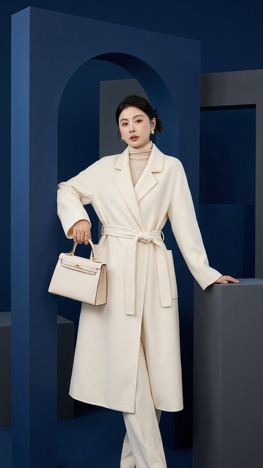 Sienna Wool-Blend Wrap Coat – Luxury Longline Belted Overcoat