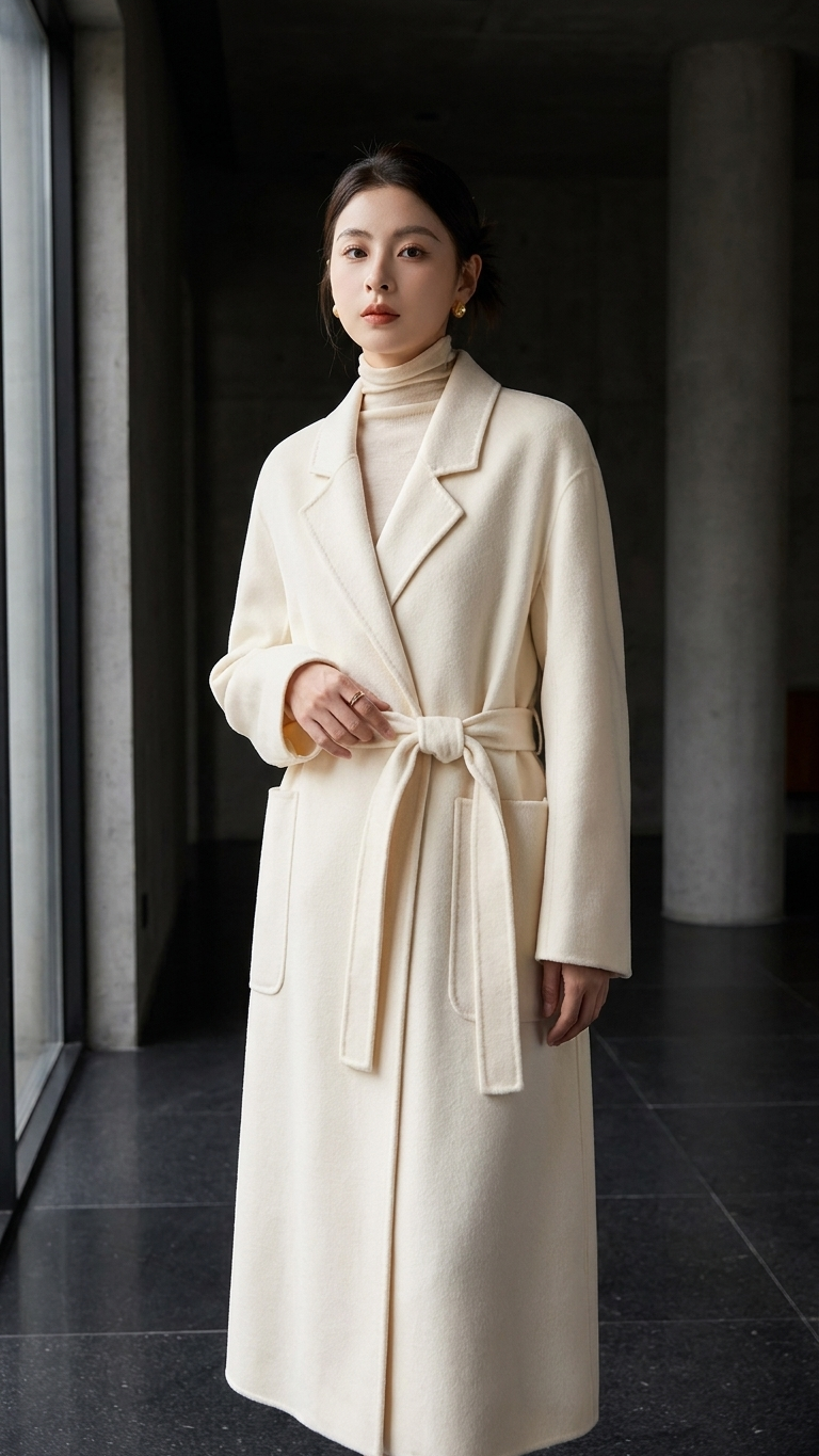 Sienna Wool-Blend Wrap Coat – Luxury Longline Belted Overcoat
