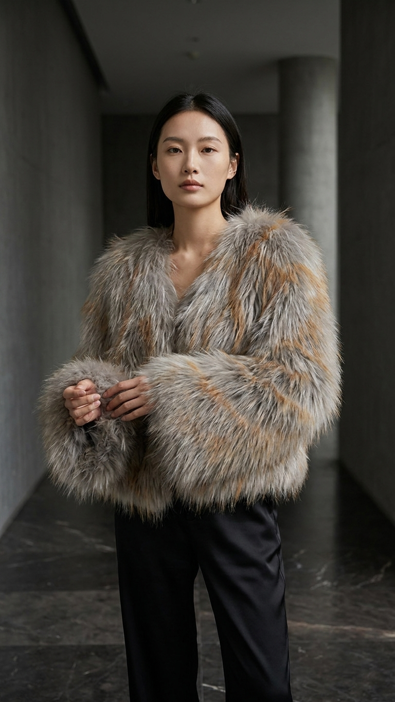 Sasha Shaggy Faux Fur Jacket – Luxury Cropped Statement Coat