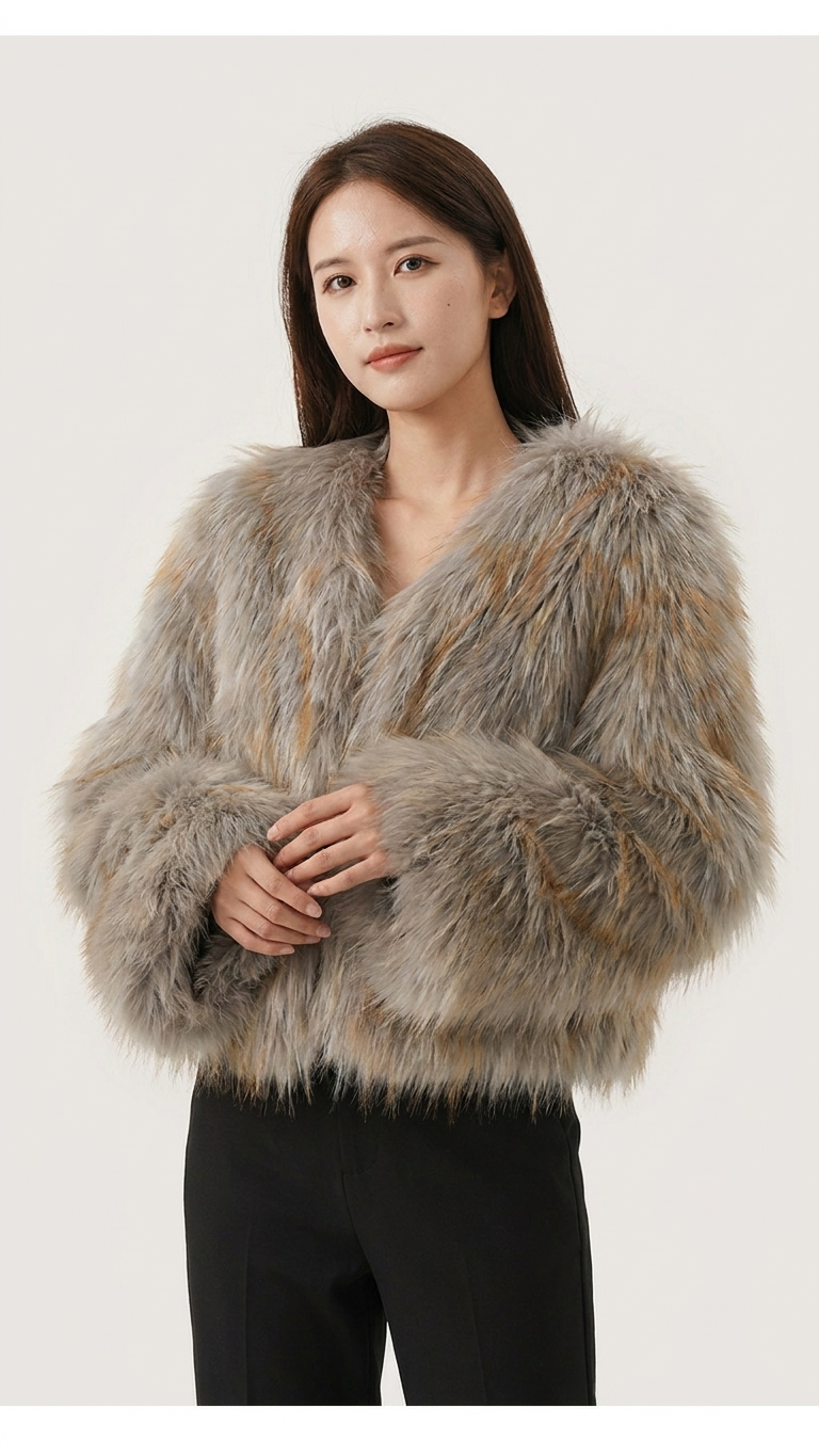 Sasha Shaggy Faux Fur Jacket – Luxury Cropped Statement Coat