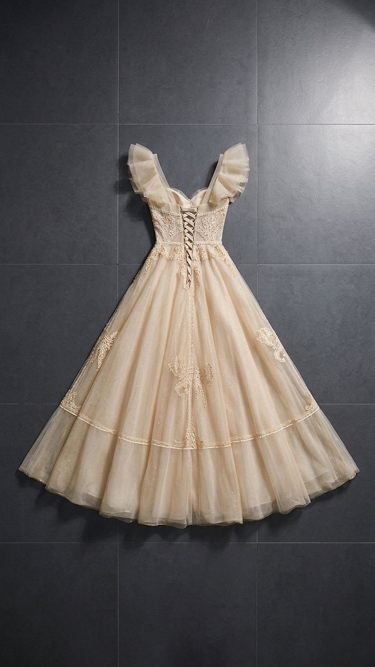 Aurelia Champagne Gold Tulle Evening Gown – High-End Banquet & Gala Dress