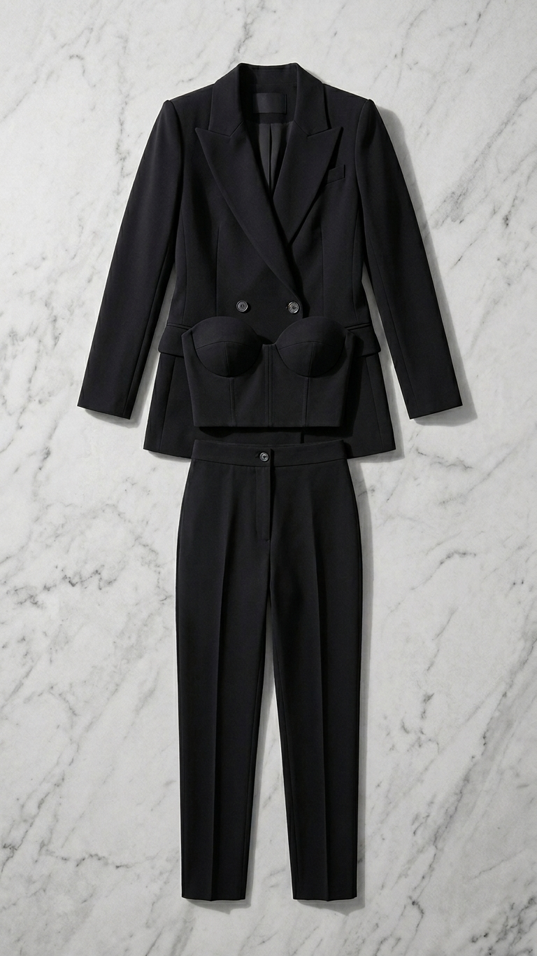 Seraphina Tailored Three-Piece Corset Suit – Luxury Blazer & Bustier Set