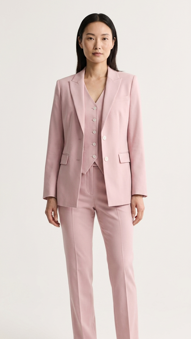 Elysian Tailored Three-Piece Suit – Luxury Powder Pink Blazer, Vest & Trouser Set