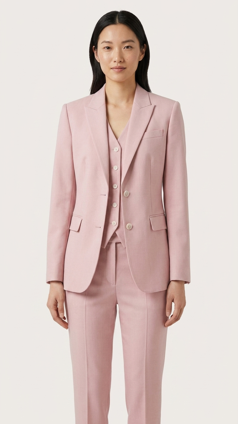 Elysian Tailored Three-Piece Suit – Luxury Powder Pink Blazer, Vest & Trouser Set