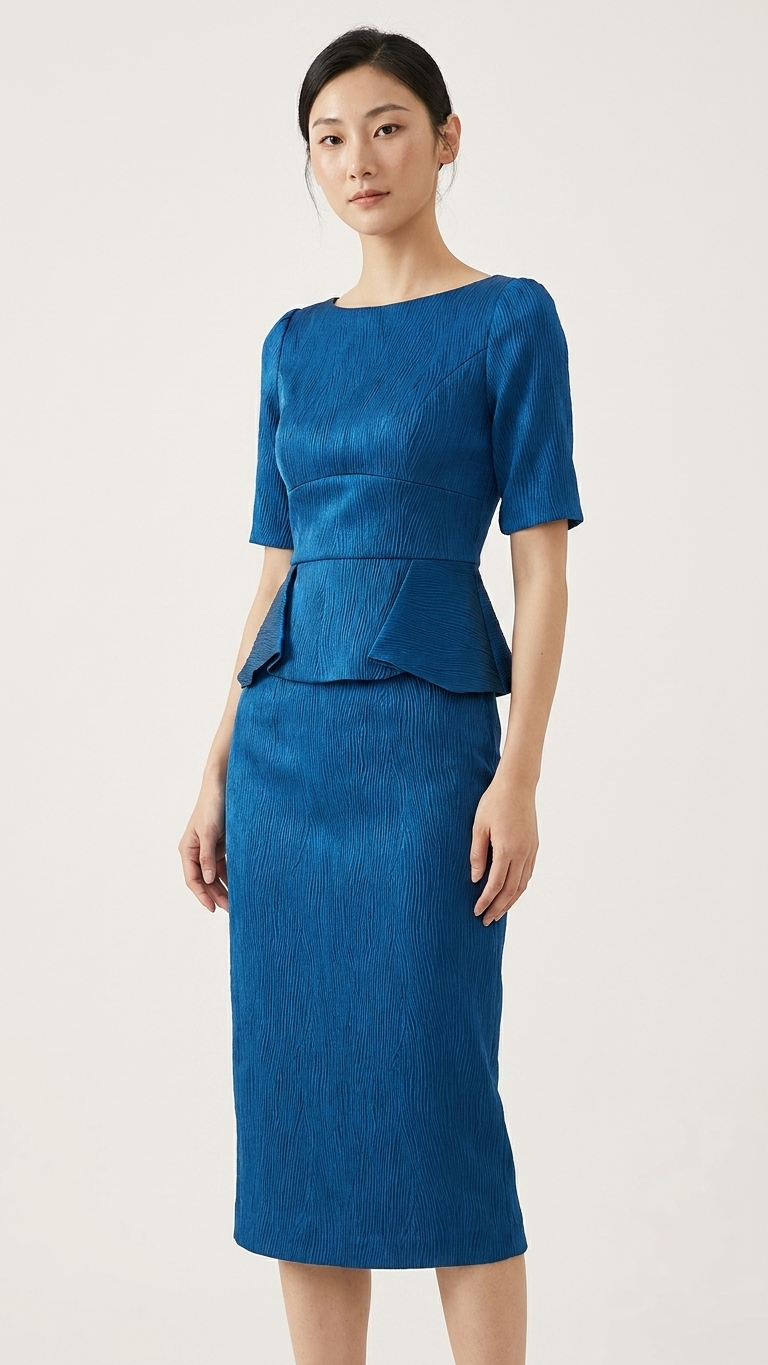 Vivienne Textured Peplum Midi Tailored Sheath Formal