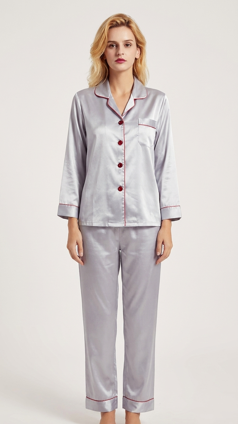 Elena Pure Mulberry Silk Pajama Set – Luxury Tailored Piping Loungewear