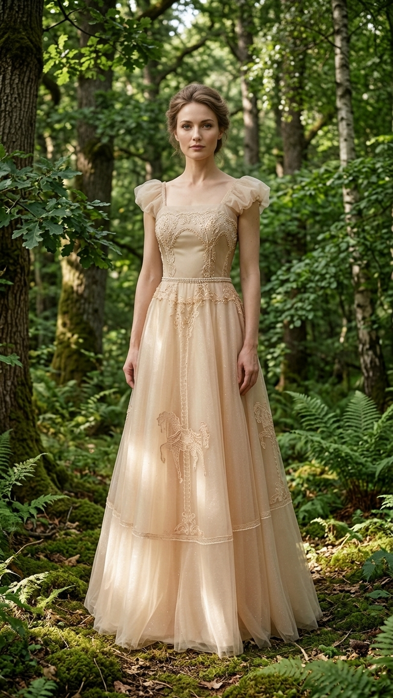 Aurelia Champagne Gold Tulle Evening Gown – High-End Banquet & Gala Dress