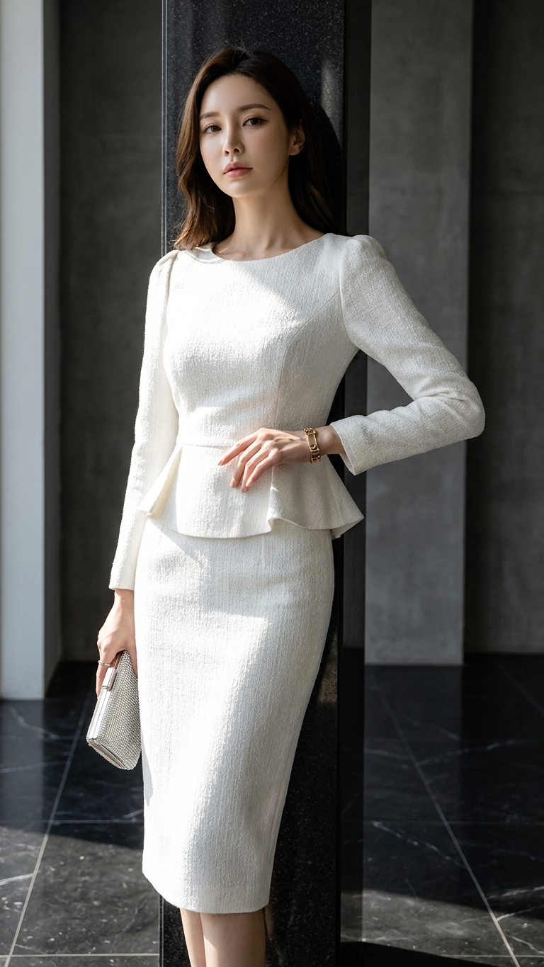 Vivienne Textured Peplum Midi Tailored Sheath Formal