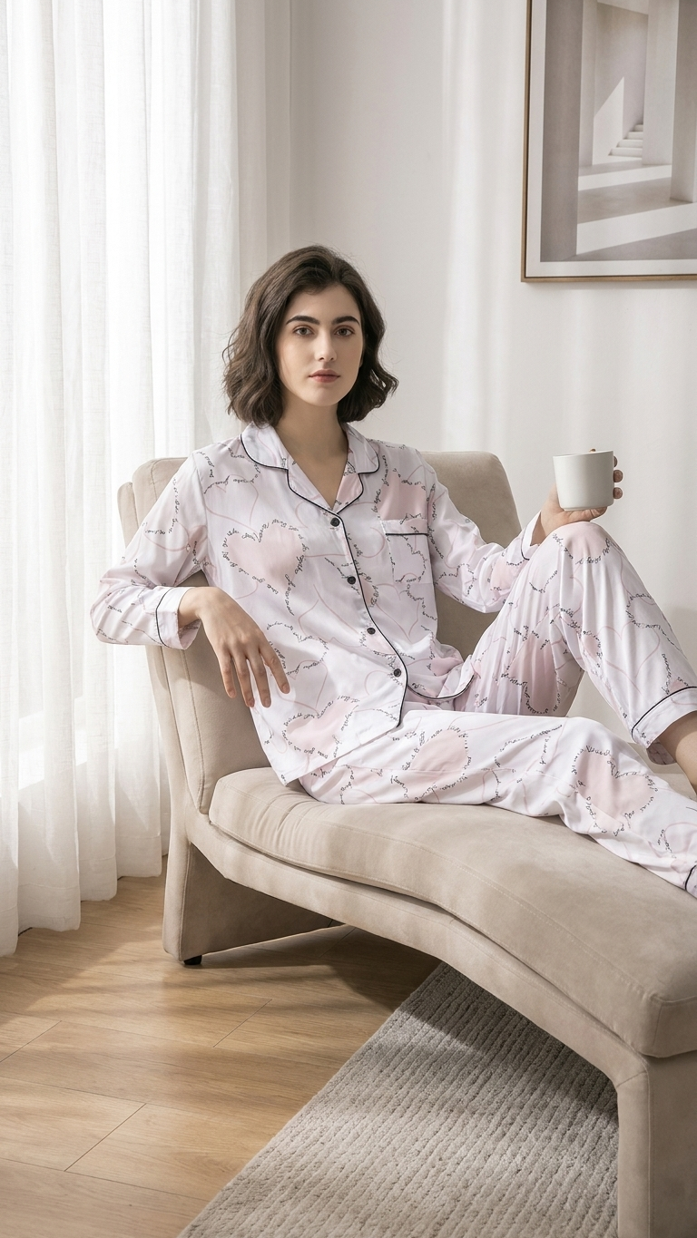Evelyn Cotton-Silk Pajama Set – Luxury Botanical Print Loungewear