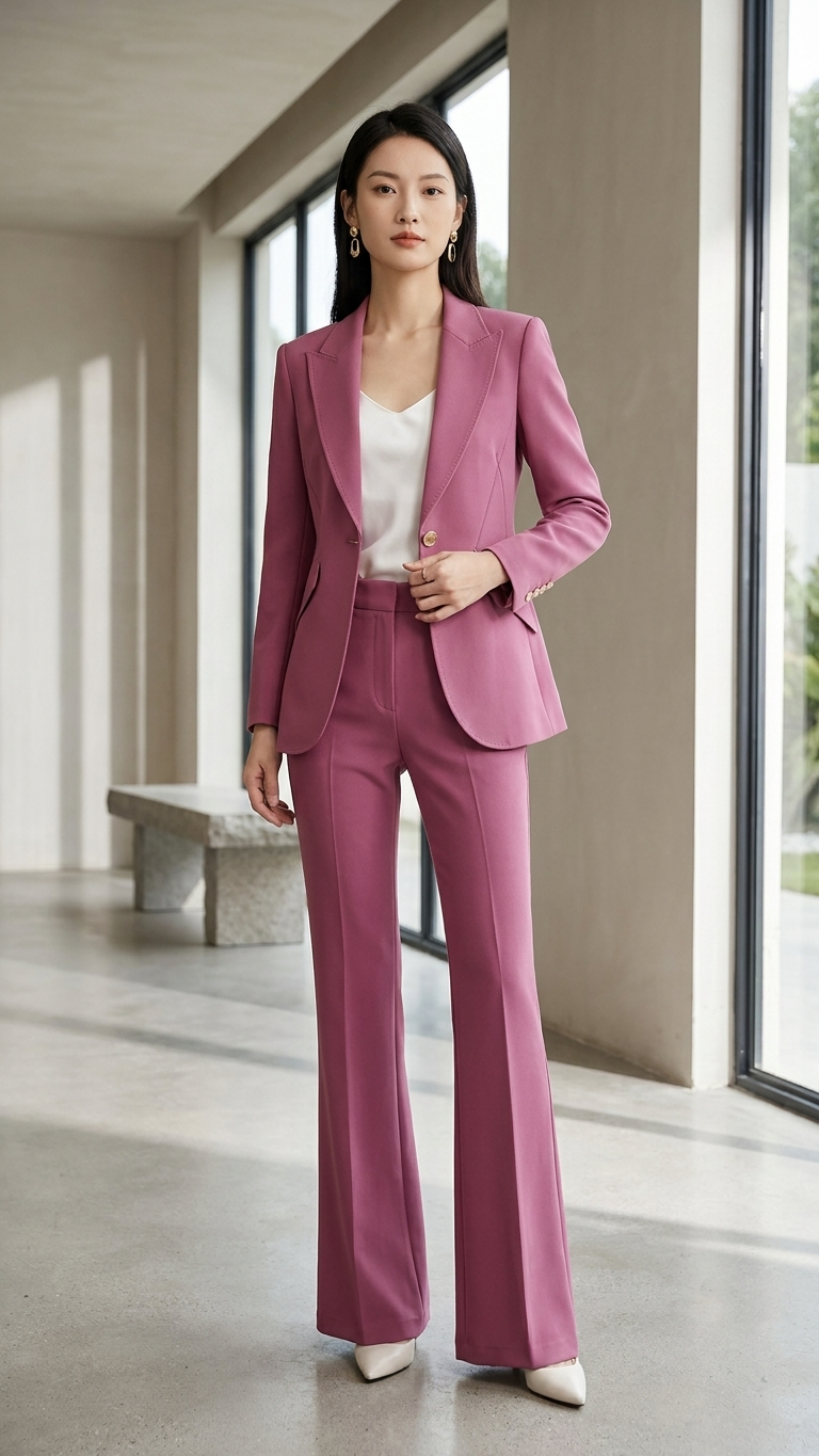 Odette Sculpted Tailored Pantsuit – Luxury Berry Wine Blazer & Trouser Set