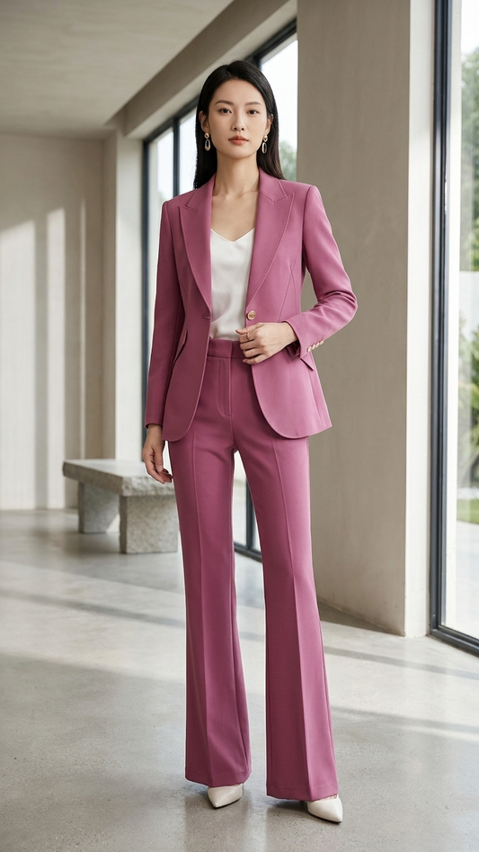 Odette Sculpted Tailored Pantsuit – Luxury Berry Wine Blazer & Trouser Set