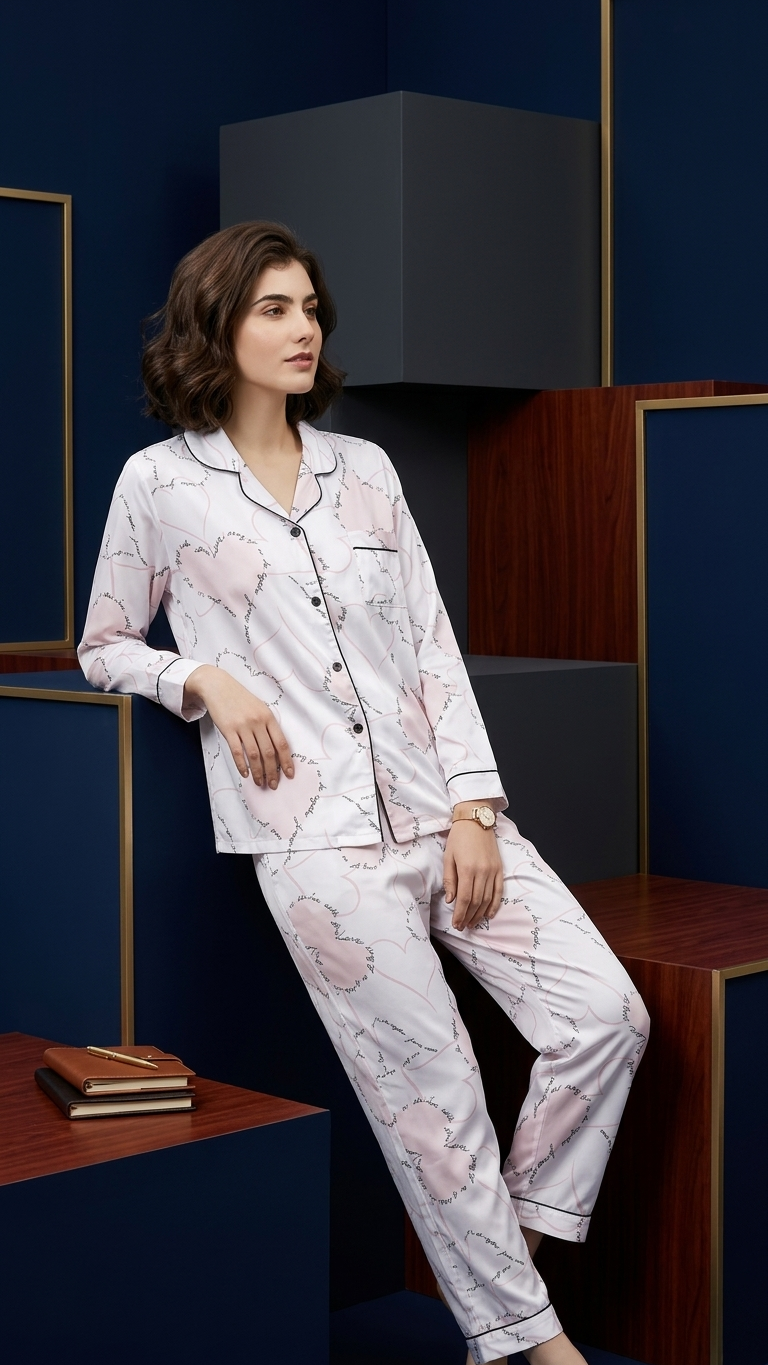 Evelyn Cotton-Silk Pajama Set – Luxury Botanical Print Loungewear