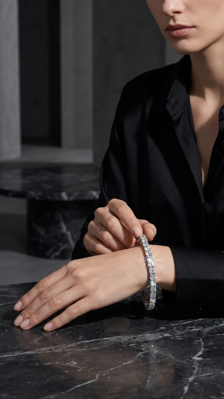 Square Moissanite Tennis Bracelet — S925 Silver, GRA Certified