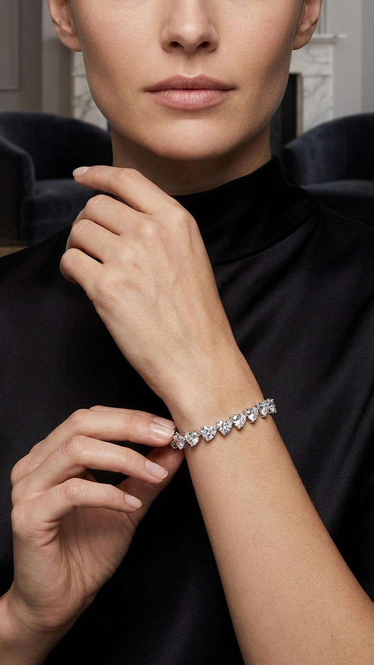 Sterling Silver Full Pavé Heart- Luxury Statement Bracelet