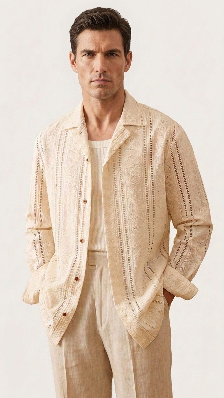 Apricot Textured Cotton Relaxed Shirt