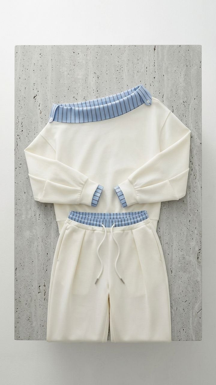 The Sloane Asymmetric Knit Set — Draped Shoulder Top & Wide-Leg Trousers