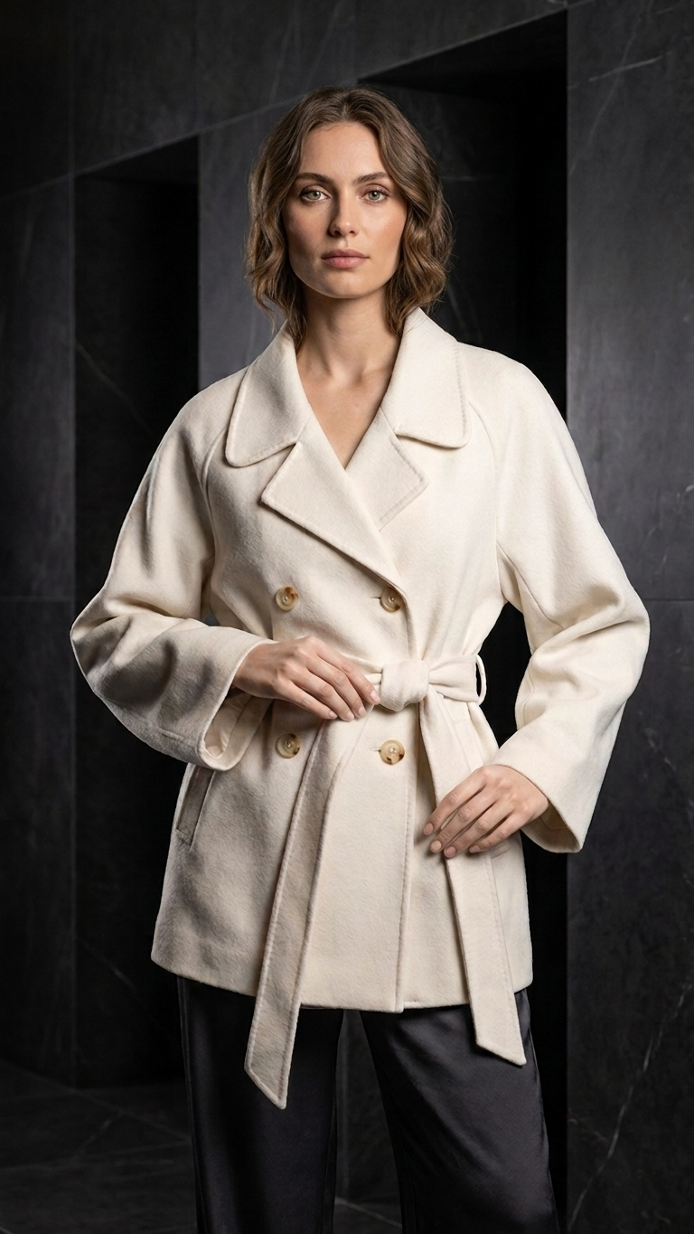Ivory Belted Wool-Blend Midi Coat