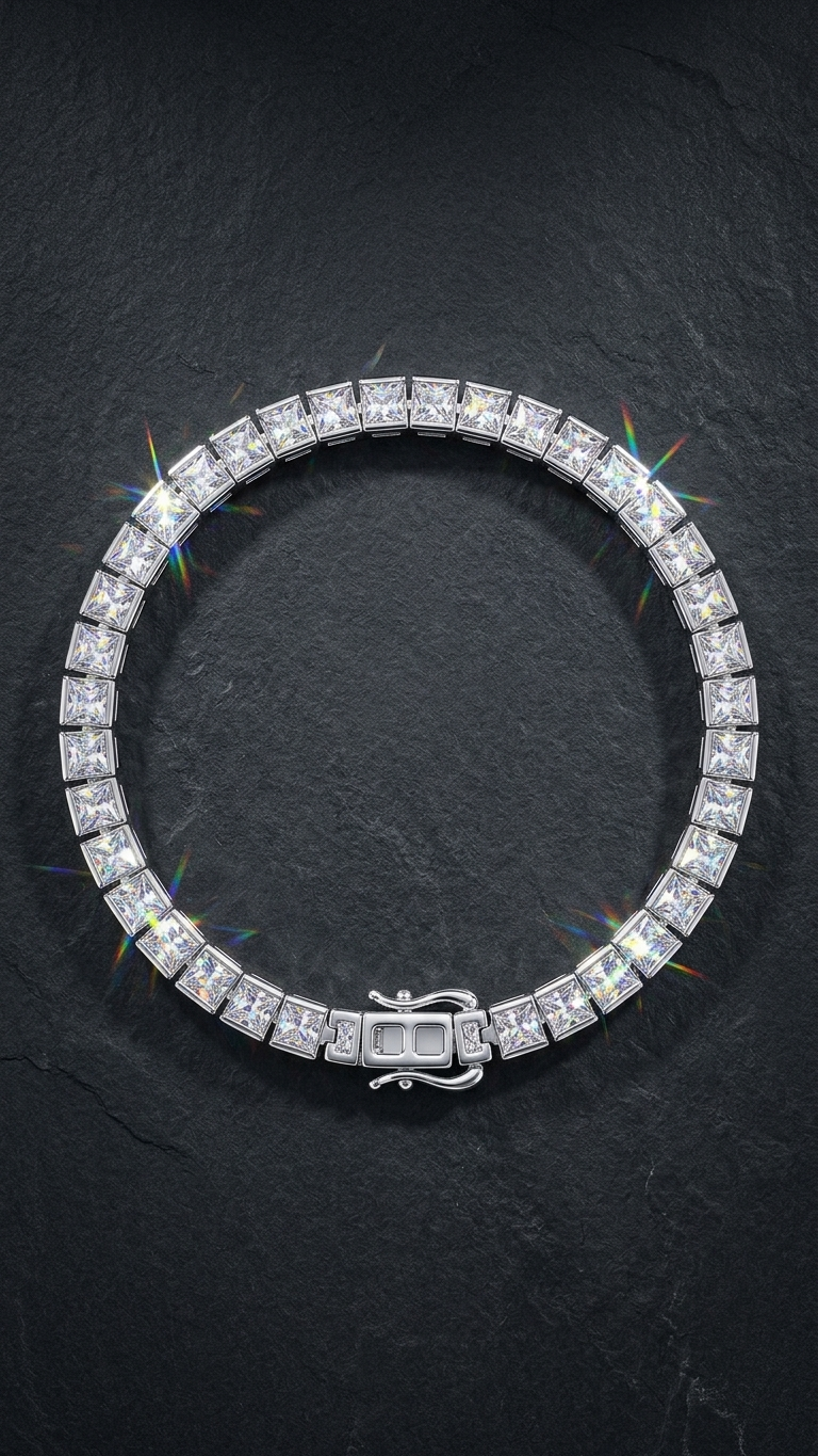 Square Moissanite Tennis Bracelet — S925 Silver, GRA Certified