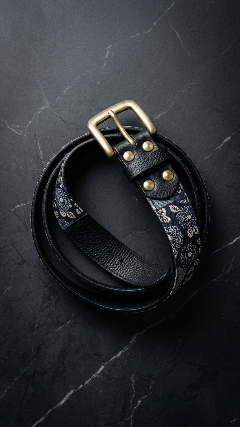 First-Layer Cowhide Vintage Belt — Brass Roller Buckle