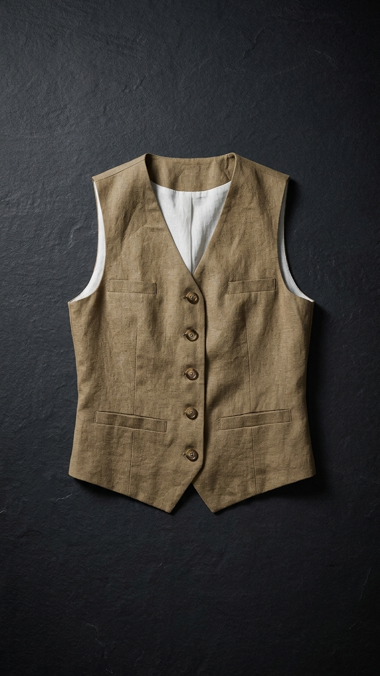 Tailored Linen Vest — Sleeveless Button-Front Waistcoat