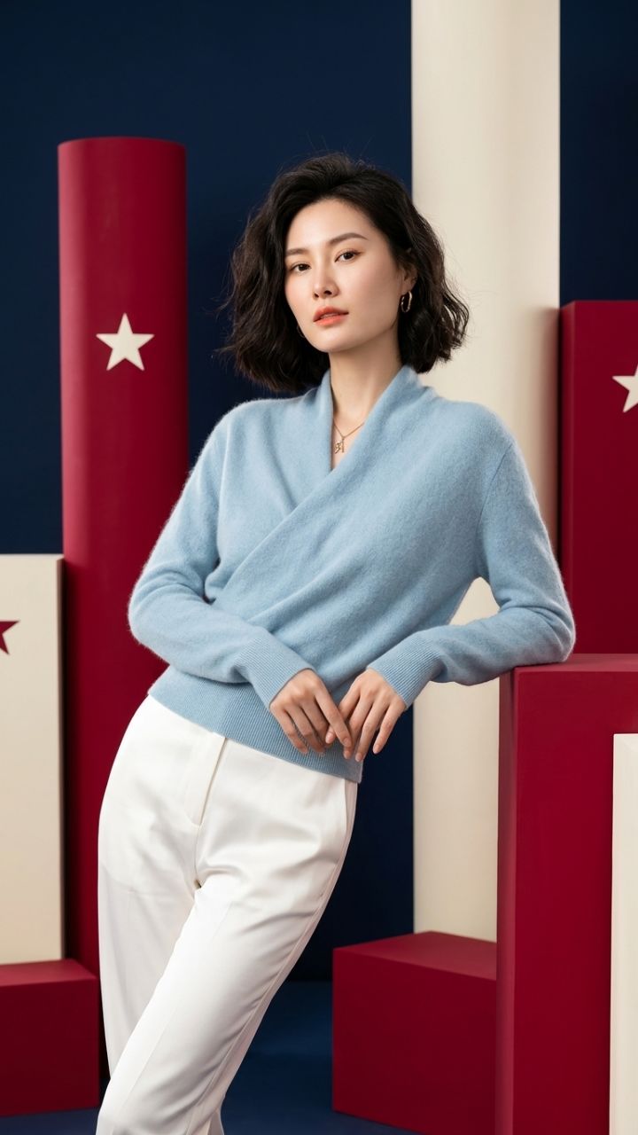 Cross-Front Wool-Cashmere Wrap Sweater — Women's Draped V-Neck Knit