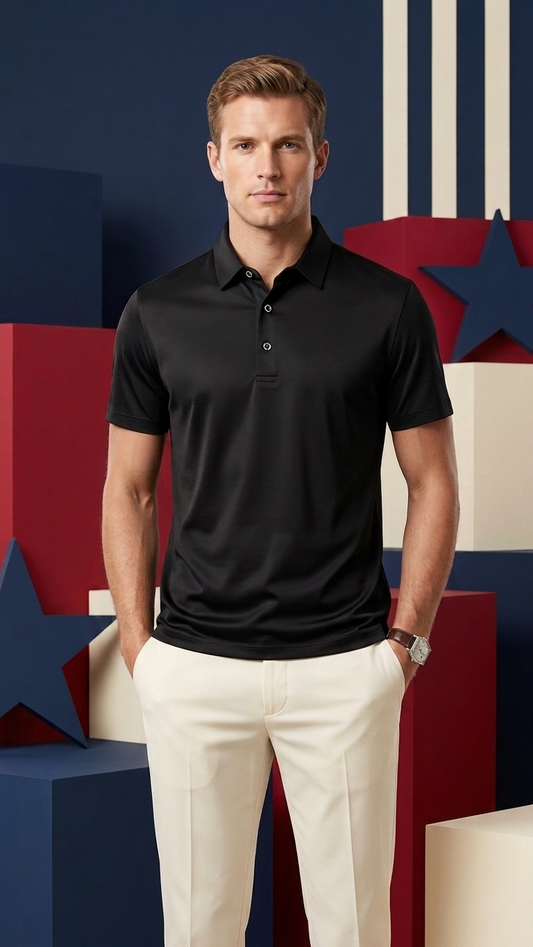 Men's Mulberry Silk Short-Sleeve Polo T-Shirts – Slim Fit Business Casual Shirt