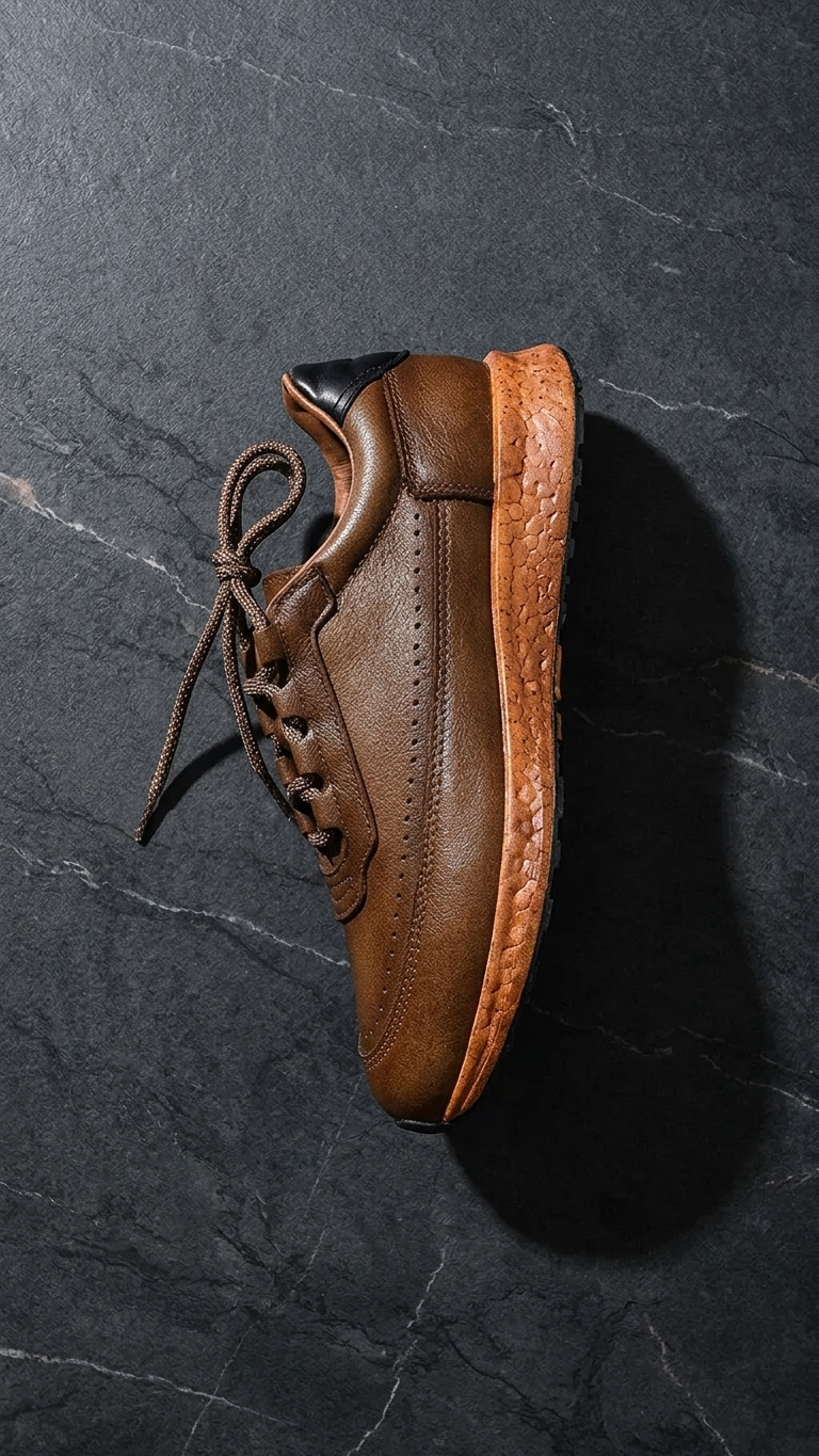 Retro Cowhide Leather Casual Sneakers – Men's Genuine Leather Lace-Up Shoes
