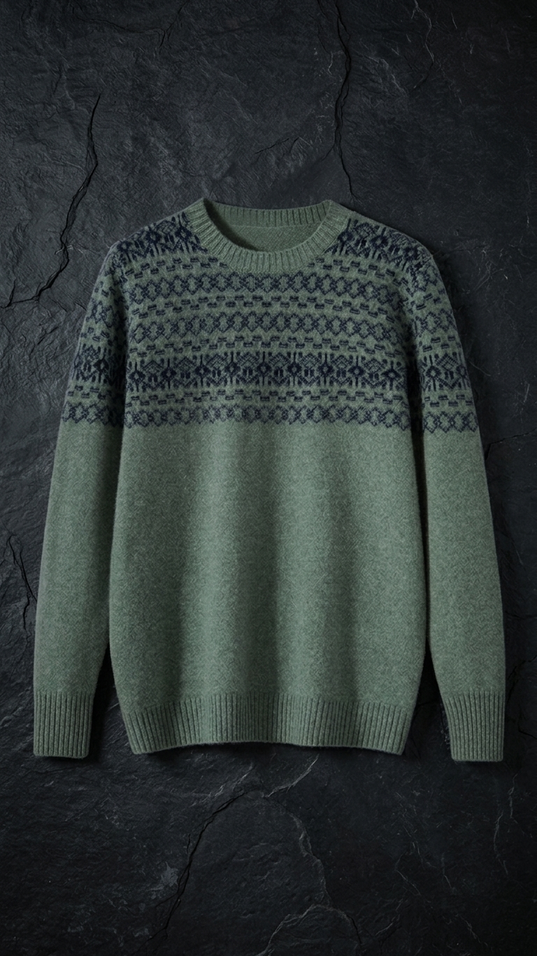 Wool Jacquard Crewneck Sweater — Relaxed Fit
