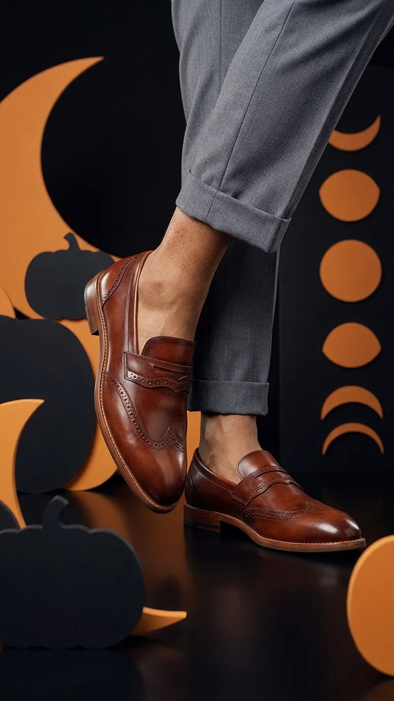 Men's Handcrafted Leather Penny Loafer with Carved Cap-Toe Detail