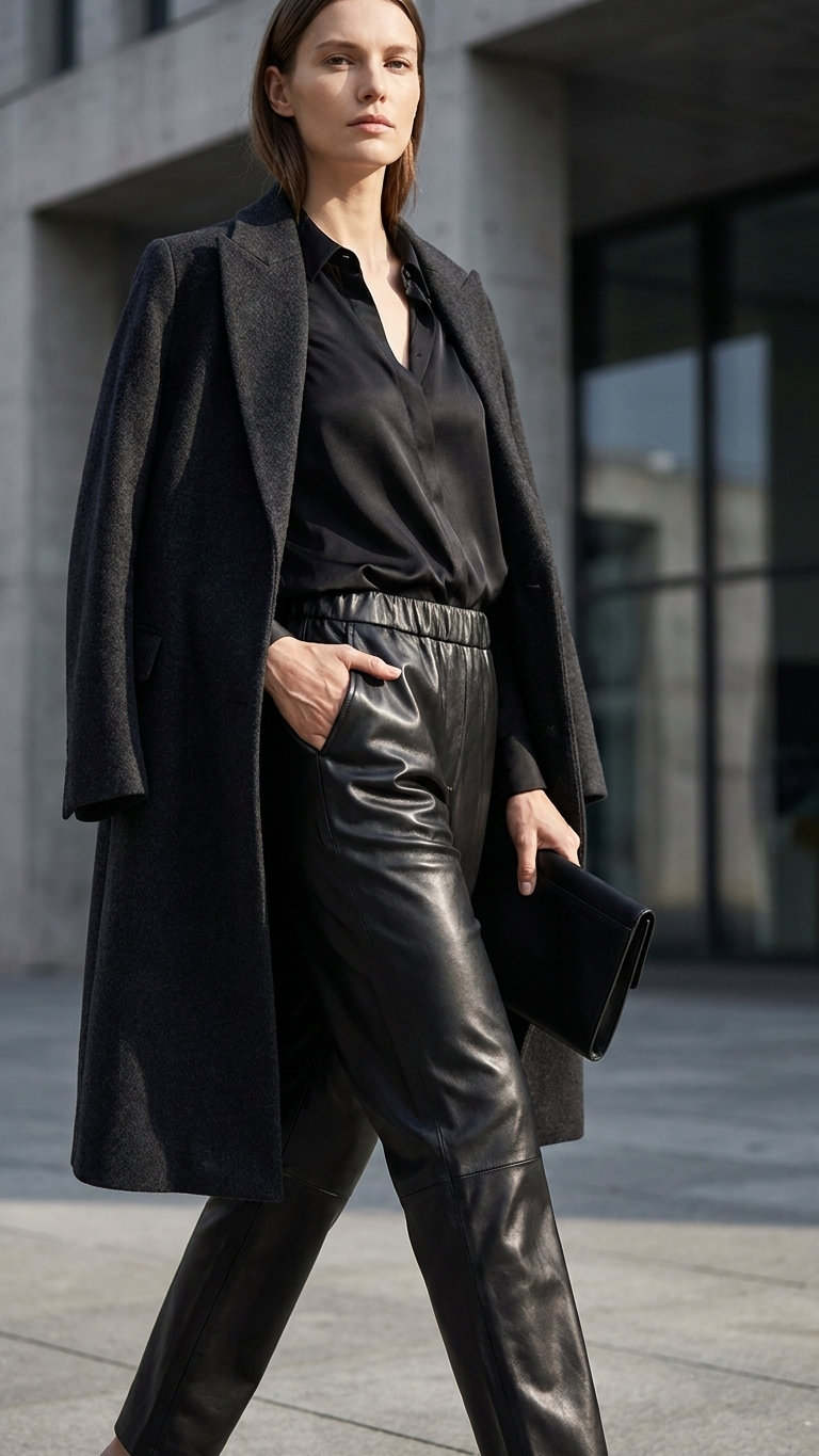 Genuine Leather Straight-Leg Trousers — High-Waist Champagne Sheepskin Pants