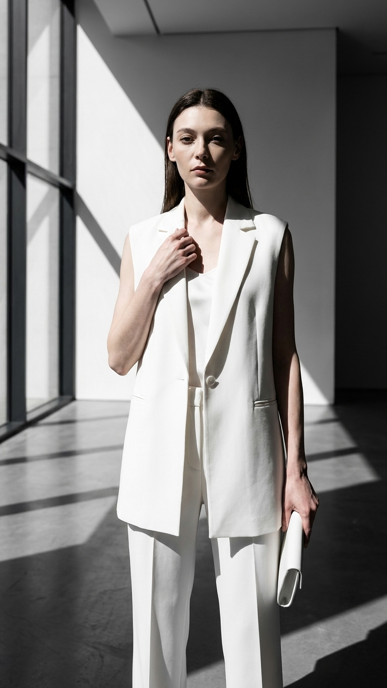 Structured Shoulder-Padded Waistcoat Tops