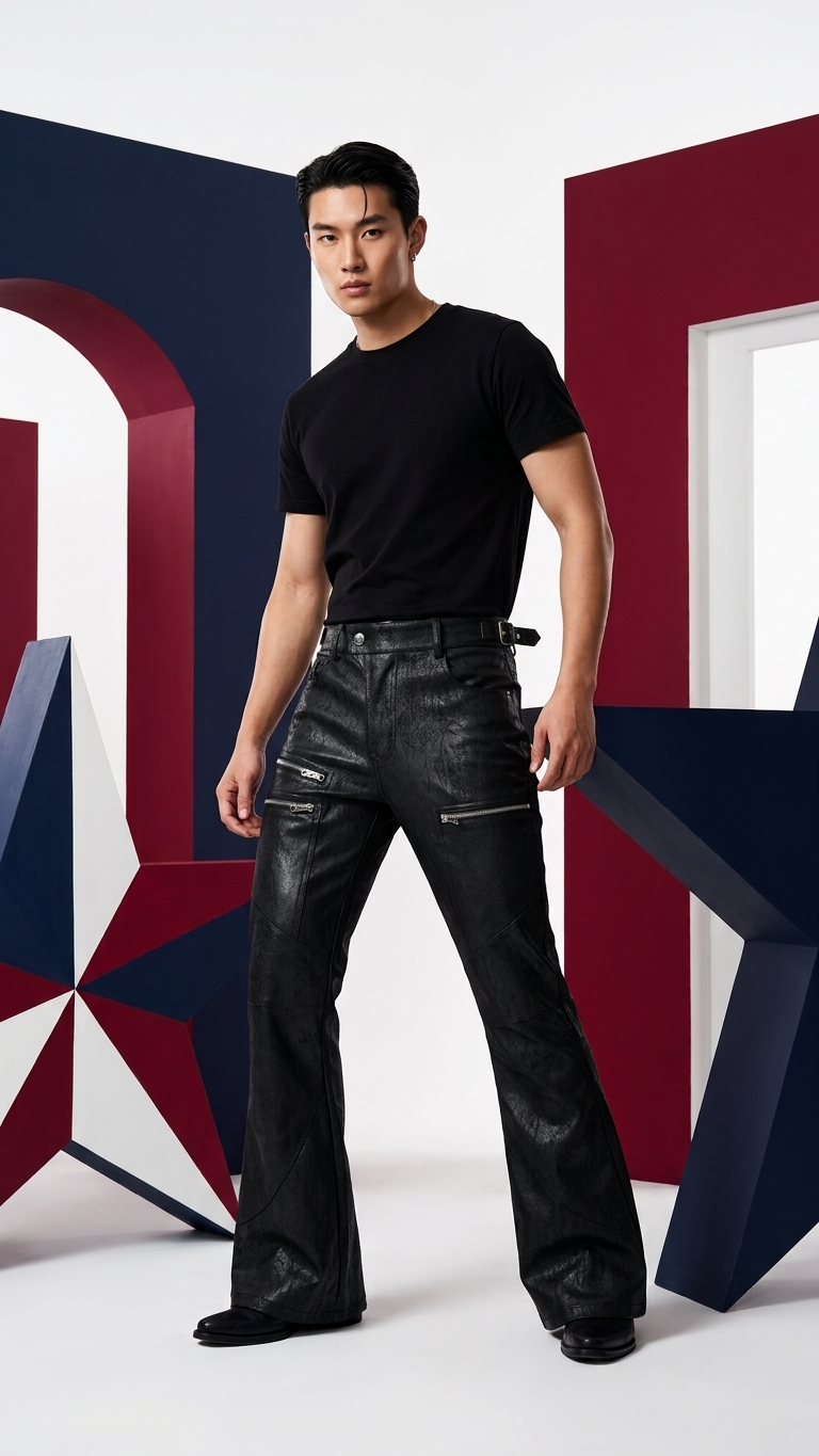 Distressed Wide-Leg Denim with Zip Hardware Detail – Structured Black Jeans