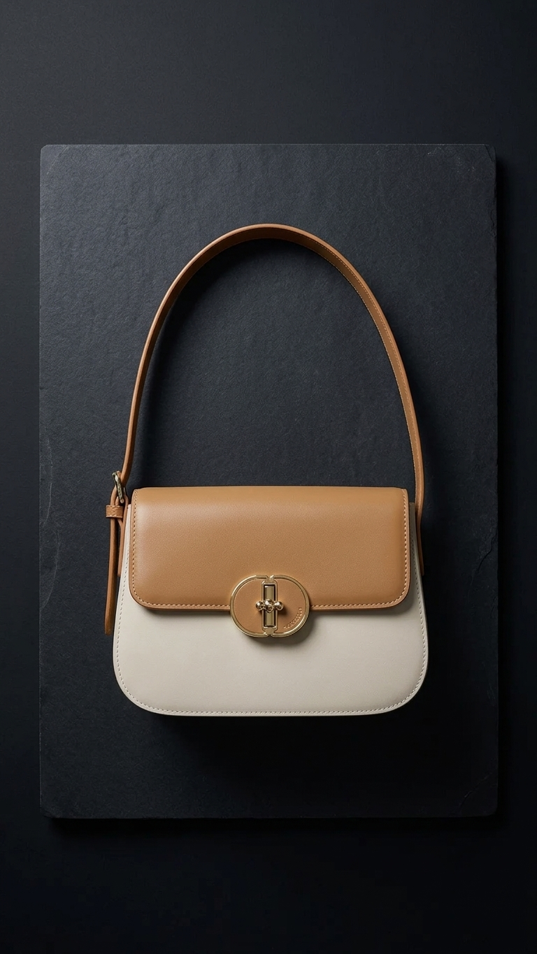 Structured Square Leather Crossbody Bag — Twist-Lock Closure Statement
