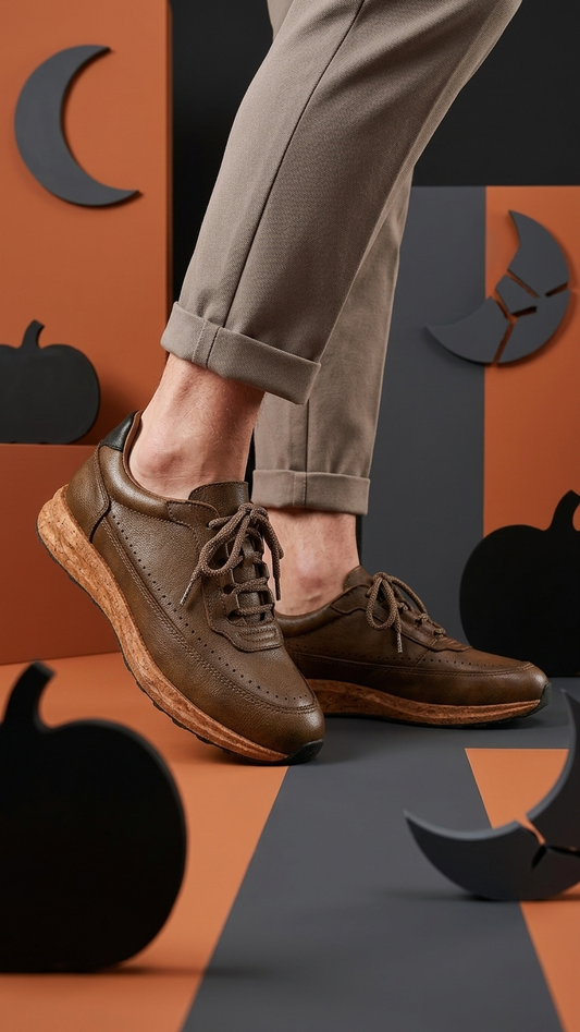 Retro Cowhide Leather Casual Sneakers – Men's Genuine Leather Lace-Up Shoes