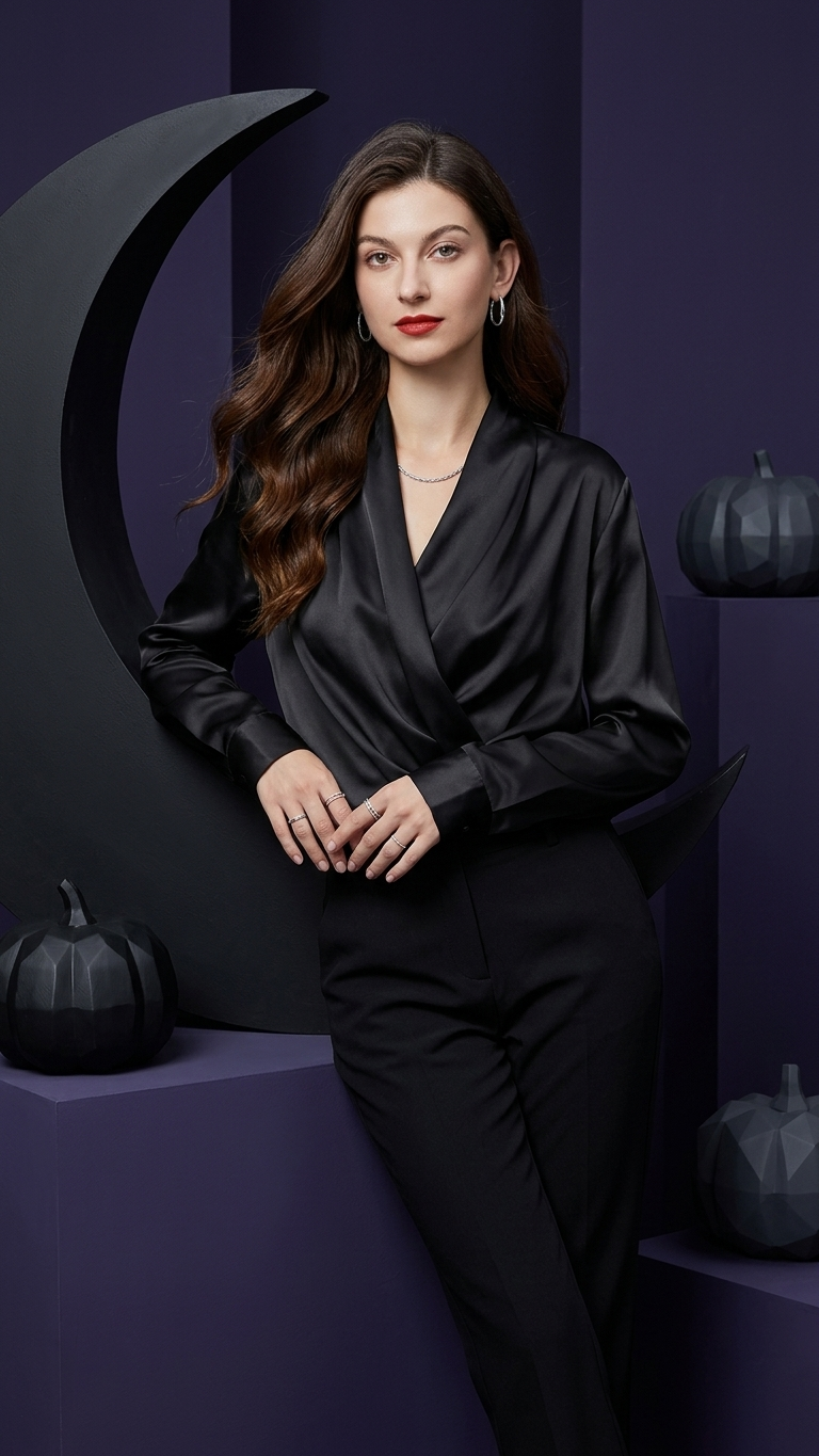 Silk Wrap Blouse — Crossover V-Neck Elegant Commute Top Shirts