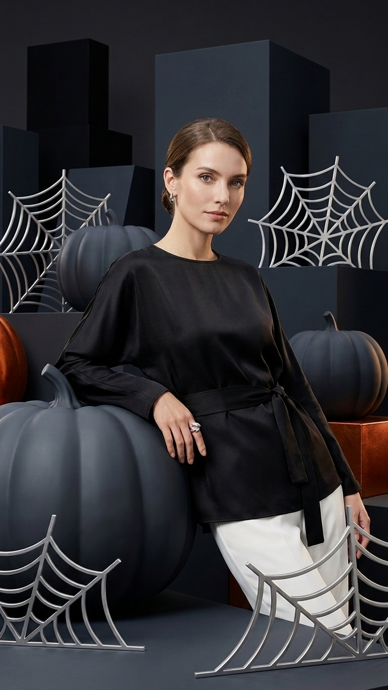 Loose Minimalist Tie-Waist Round Neck Satin Shirt