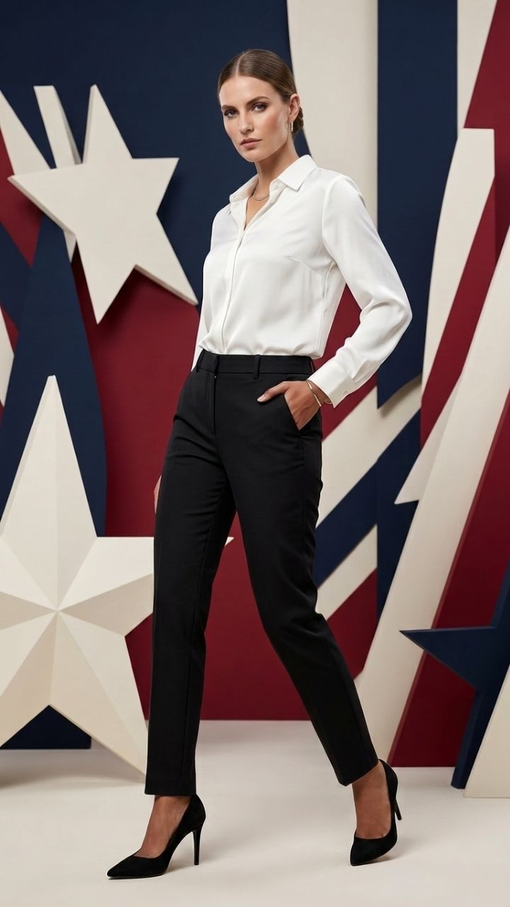 Tailored Ankle Pants — Women's Straight Leg Cotton Blend Trousers