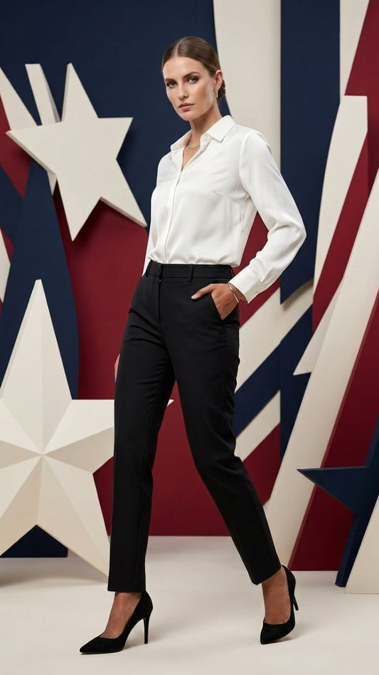 Tailored Ankle Pants — Women's Straight Leg Cotton Blend Trousers