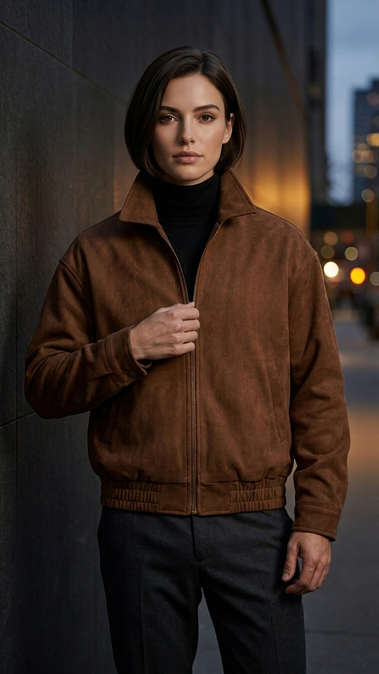 Brown Retro Lapel Loose-Fit Faux Suede Jacket