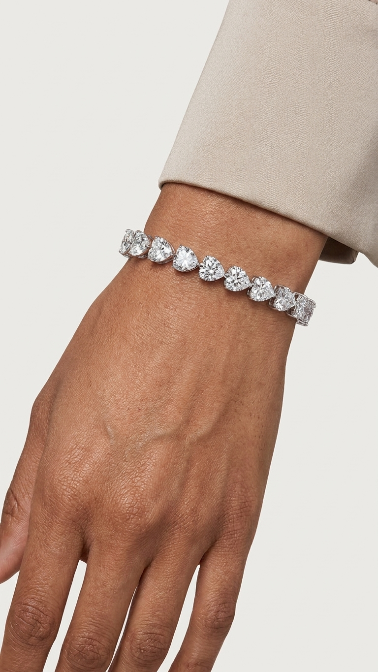Sterling Silver Full Pavé Heart- Luxury Statement Bracelet