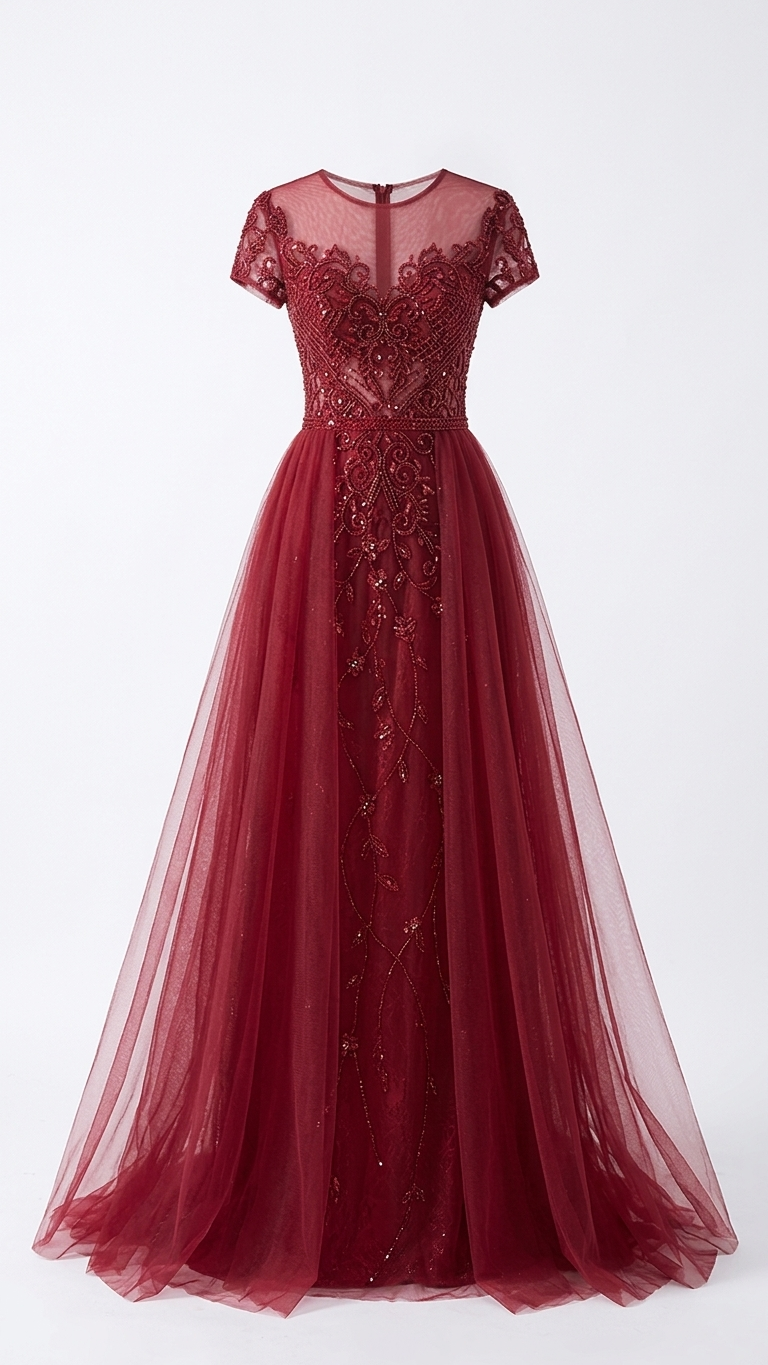 Beaded Illusion A-Line Evening Gown