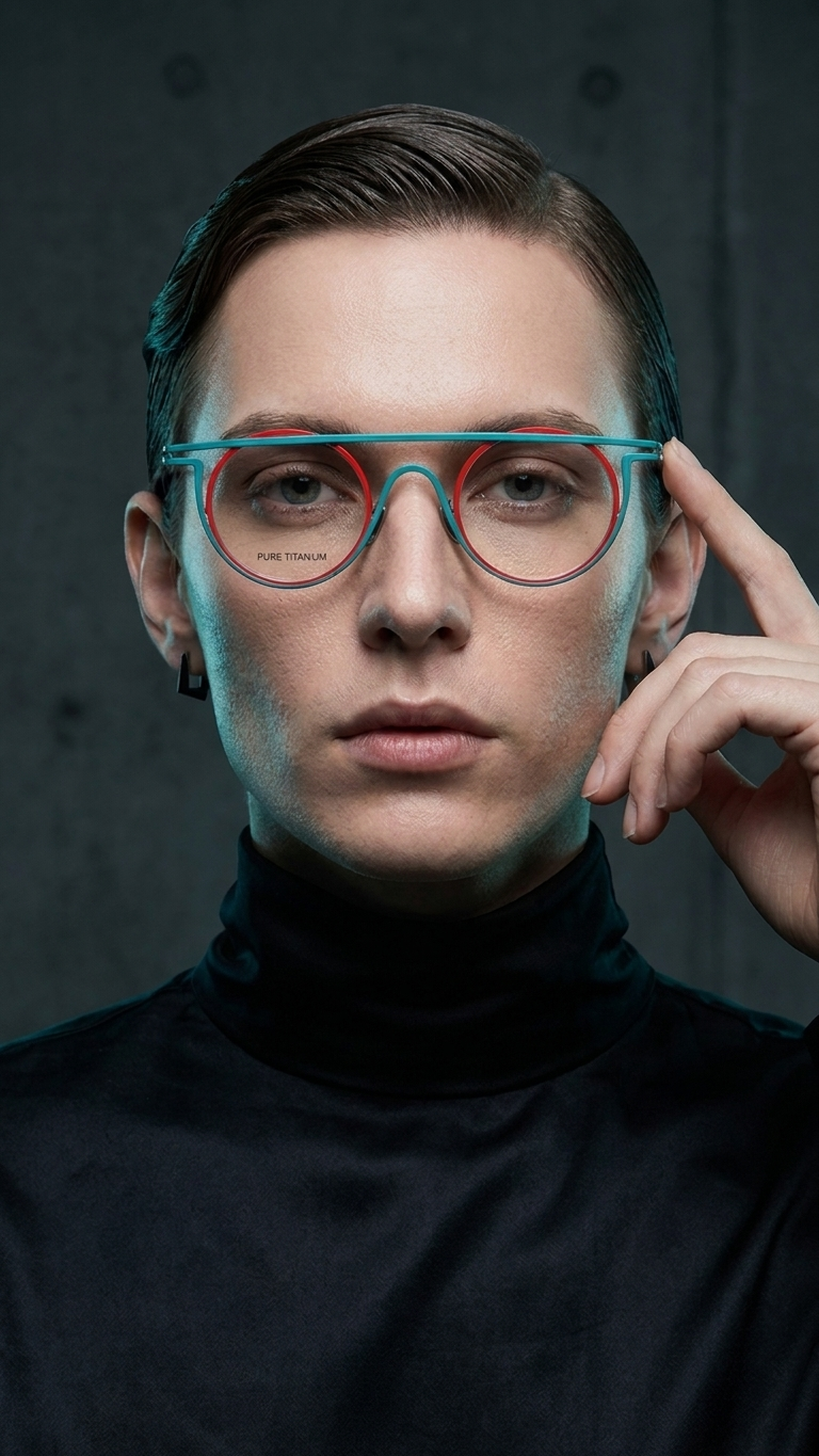Contrast Titanium Round Sunglasses — Retro Color-Block Statement Eyewear