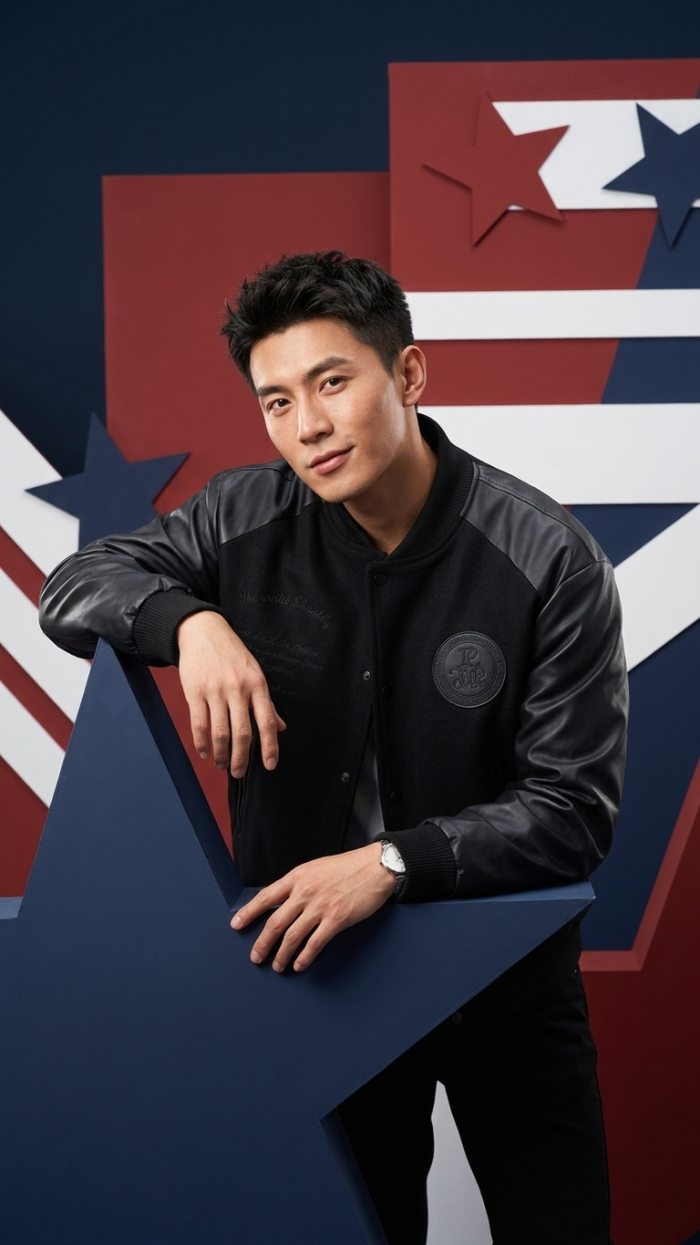 Contrast-Sleeve Varsity Jacket — Black