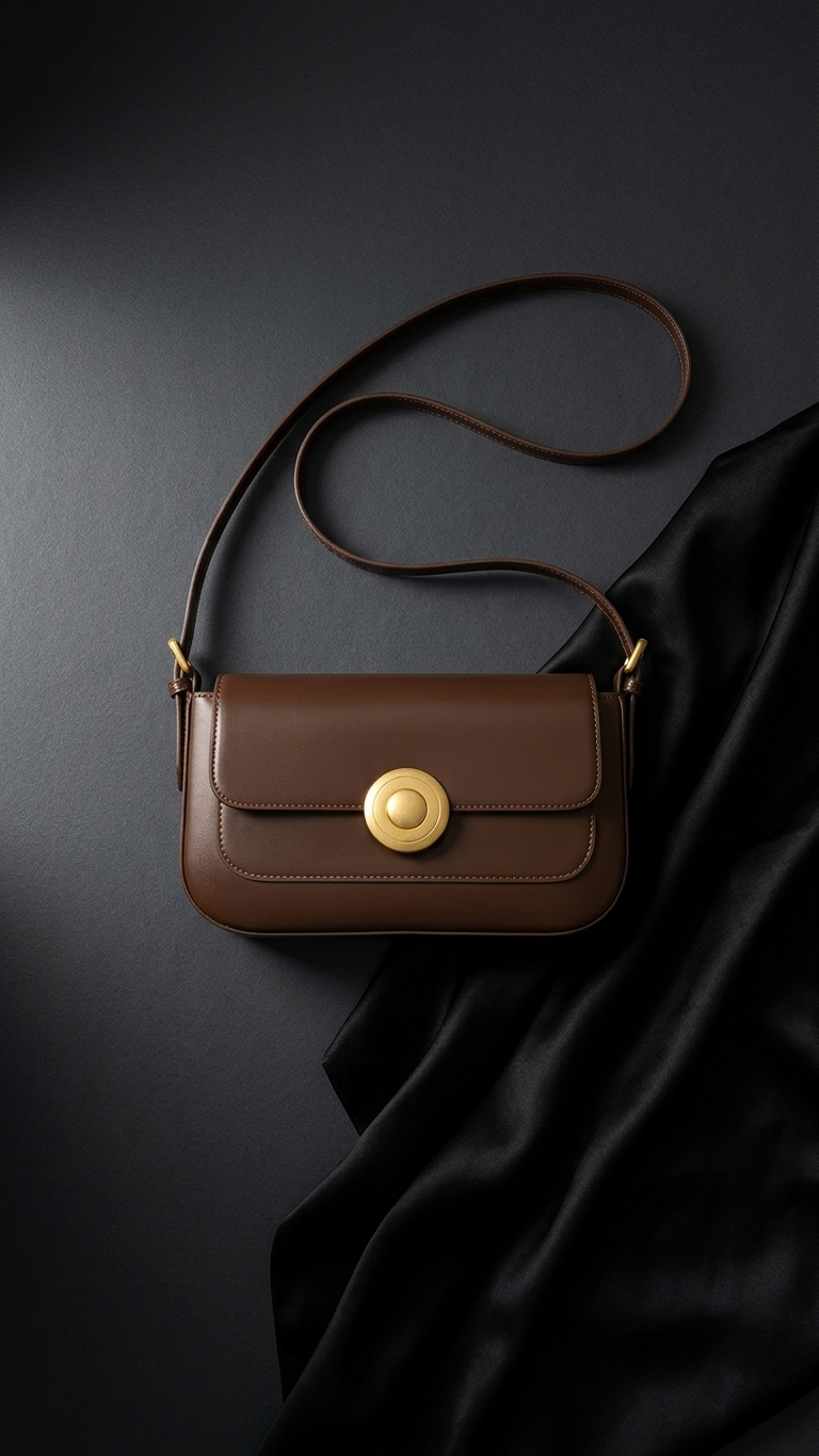 Retro Structured Leather Shoulder Bag — Round Lock Closure, Underarm Style